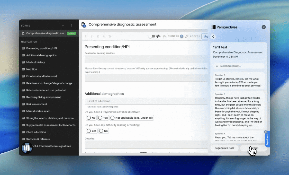 Perspectives auto-filling BestNotes forms