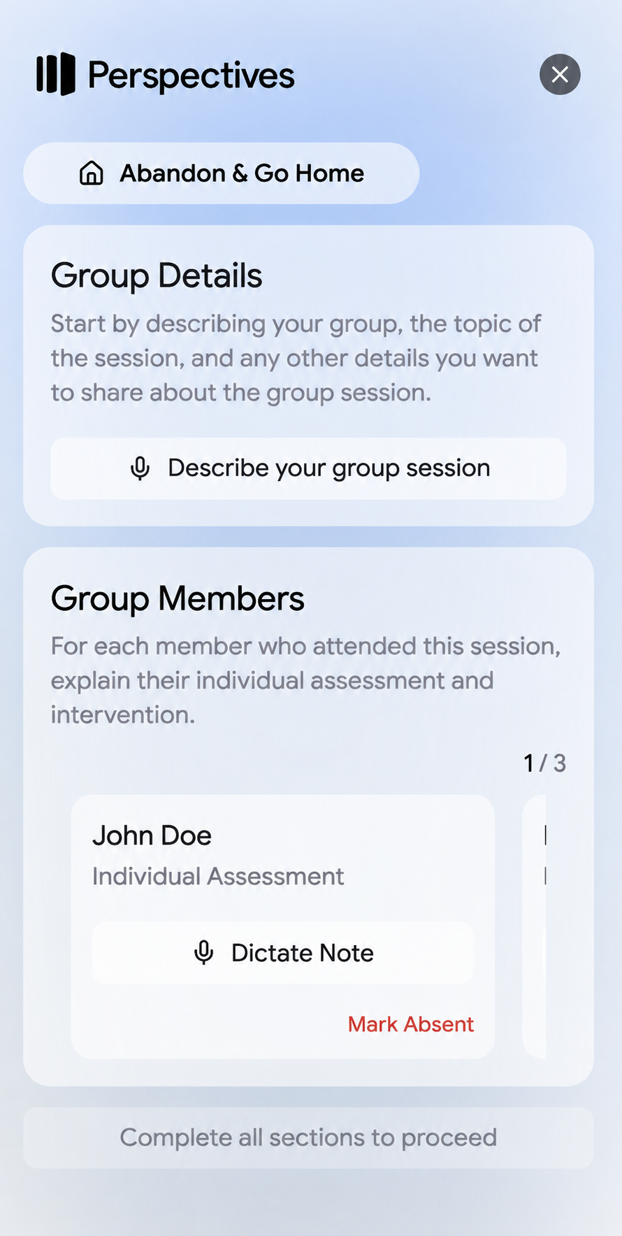 Group Details and Group Members fields for a new group session