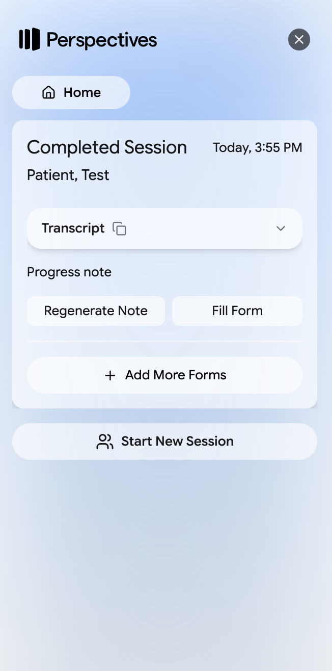 The Regenerate Note button on a completed session